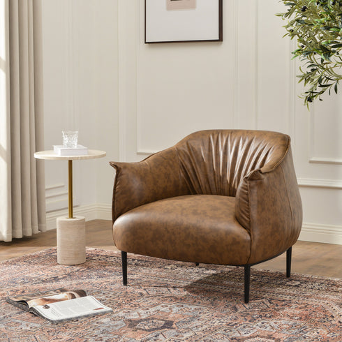 Kadar Leather Barrel Chair-Coffee Modern Leather Chair | Accent Chairs | Kinwell Furniture | Barrel Chairs